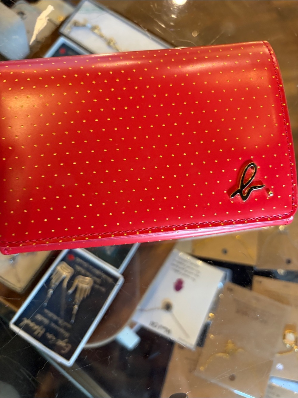 Agnes B. Red Men's Wallet with Gold Dot Pattern